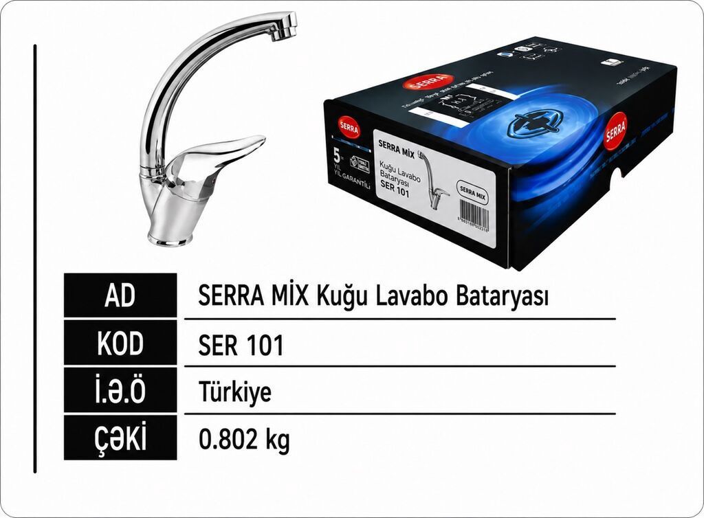SERRA MIX “Kuğu” Lavabo Bataryası - Model kodu: SER 101 - Mənşə ölkə — Santexnika, Qobu