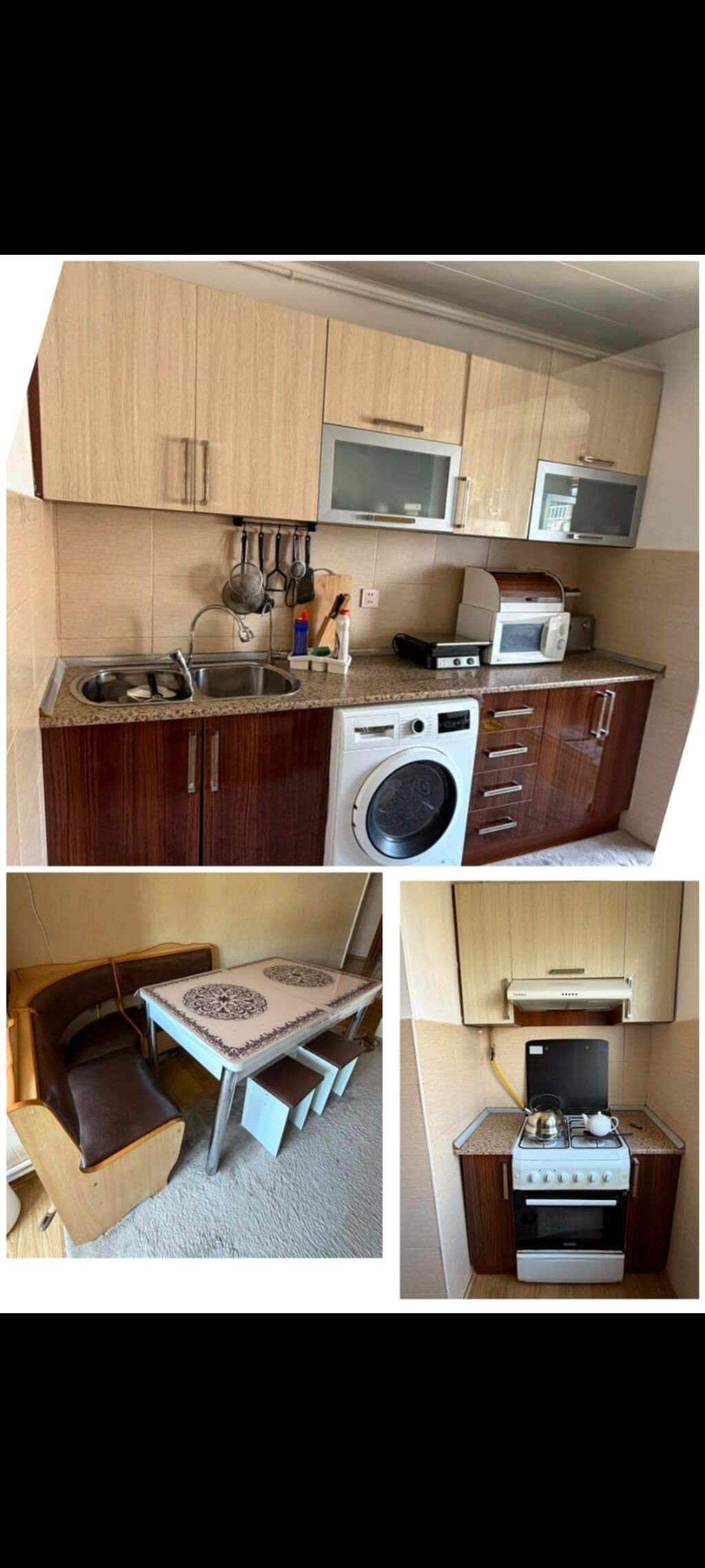Mətbəx mebeli dəsti — 4 metr, qaz plitəsi, divan, stol-stul ilə