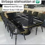 Mətbəx və ya qonaq otağı üçün şık yemək dəsti. Qara mərmər effektli — Furniture