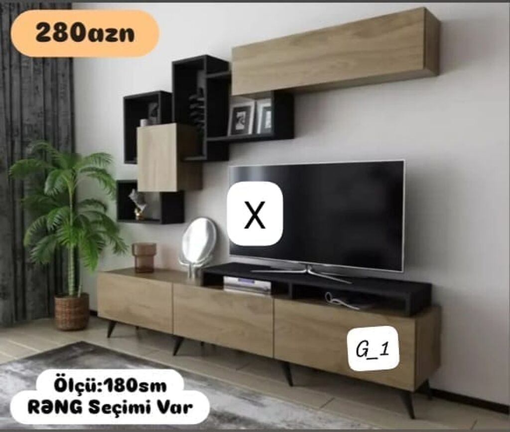TV stendi və asma rəf dəsti - Ölçü: 180 sm - Rəng seçimi var - — Televizor altlıqları və standlar, Bakı (2)