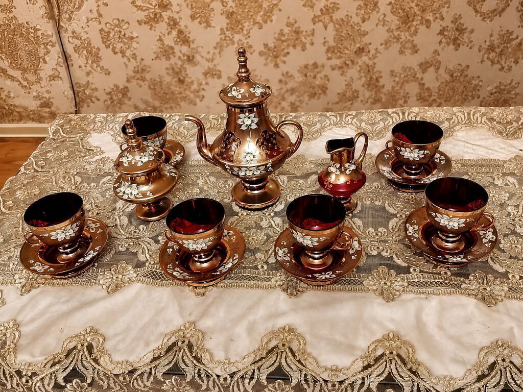 Çay dəsti, rəng - Qızılı, Şüşə