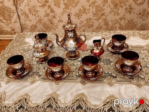 Çay dəsti, rəng - Qızılı, Şüşə — Digah