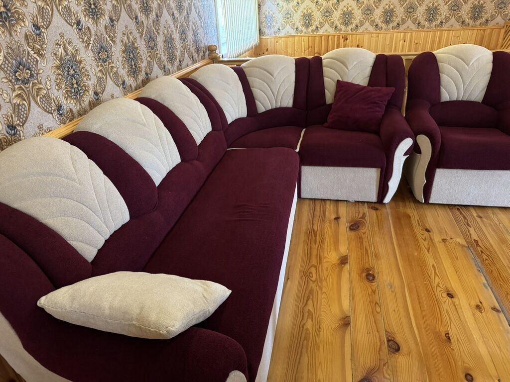 Qonaq otağı üçün yumşaq mebel dəsti satılır. Dəst böyük L formalı künc — Mebel, Qəbələ (3)