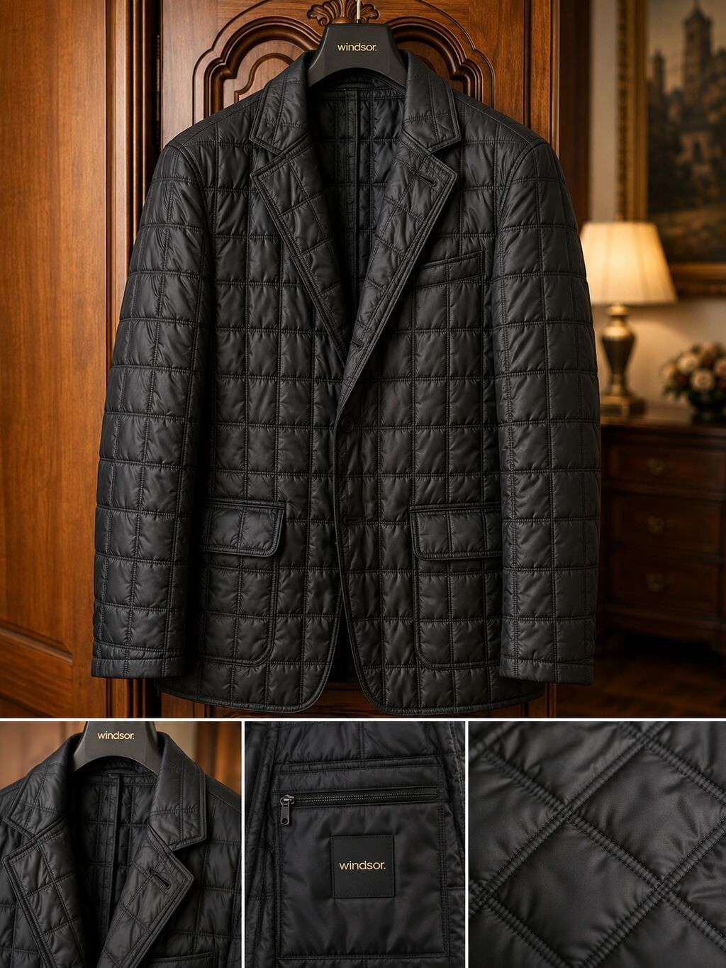 Windsor qara quilted kişi jaketı