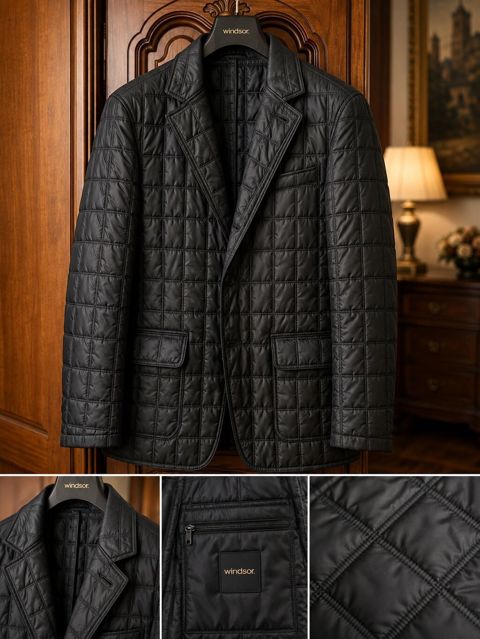 Windsor qara quilted kişi jaketı