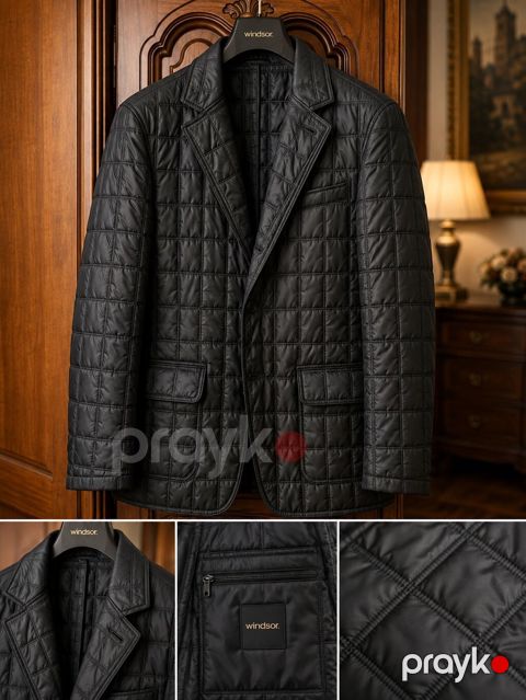 Windsor qara quilted kişi jaketı