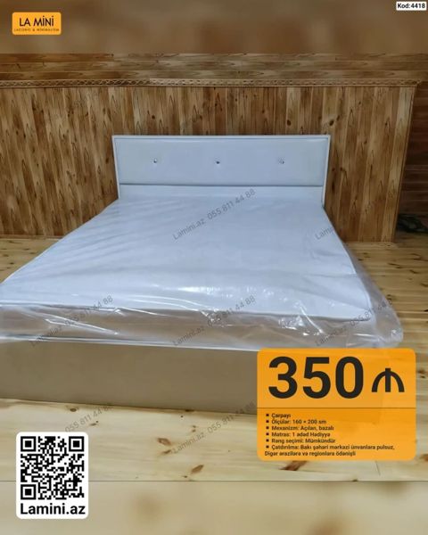 Çarpayı – kod: 4418 - Ölçü: 160 × 200 sm - Mexanizm: açılan, bazalı - — Lamini Mebel — Beds