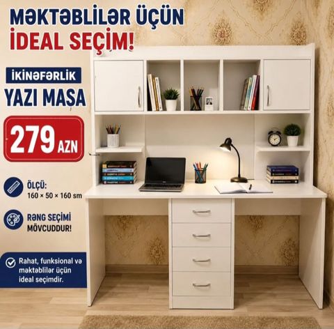İkinəfərlik yazı masası, 160×50×160 sm