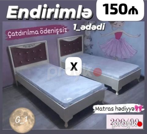 Endirimlə tək nəfərlik çarpayı - Ölçü: 200 x 90 sm - Başlıq hissəsi — Bakı