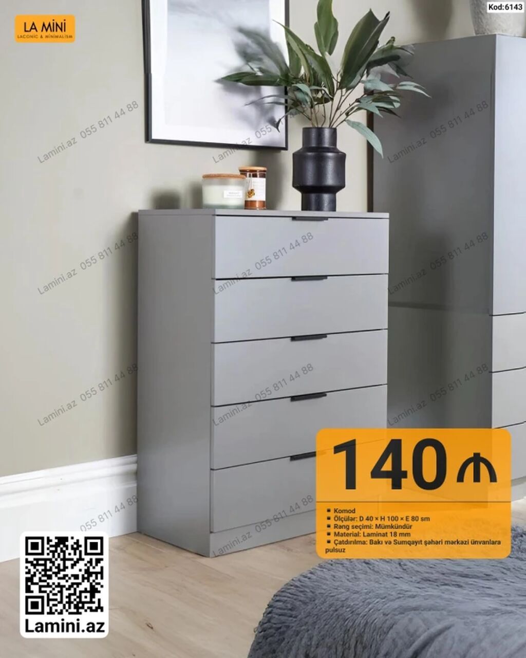 Minimalist üslubda komod - Model kodu: 6143 - Ölçülər: Dərinlik 40 sm
