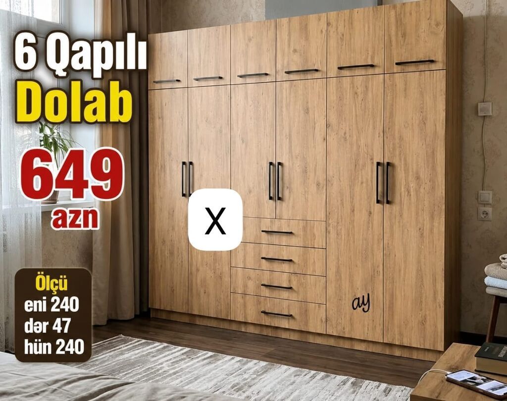 6 qapılı paltar dolabı - Material: ağac teksturalı laminat (isti