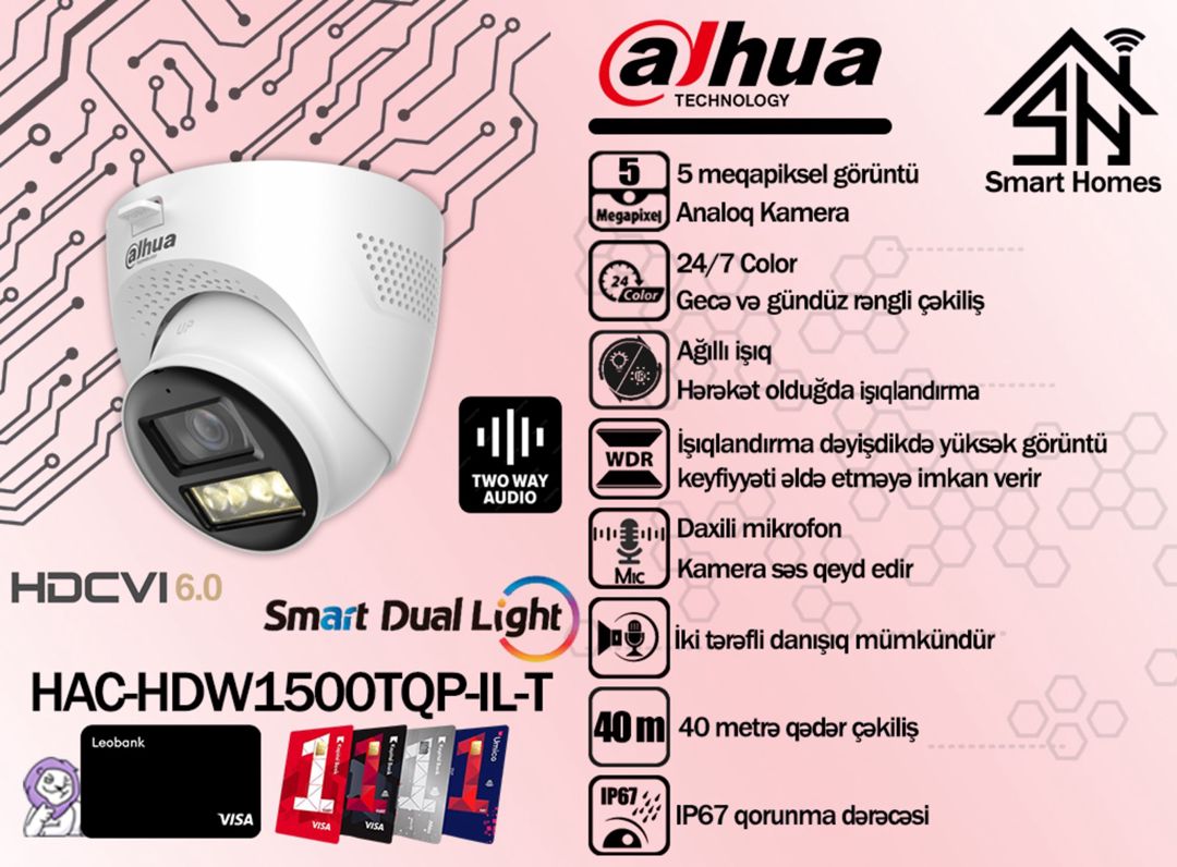 Dahua 5MP Two-way talk analoq kamerası HAC-HDW1500TQP-IL-T — Təhlükəsizlik sistemləri, Bakı