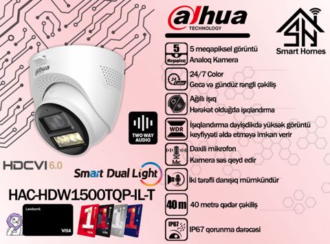 Dahua 5MP Two-way talk analoq kamerası HAC-HDW1500TQP-IL-T