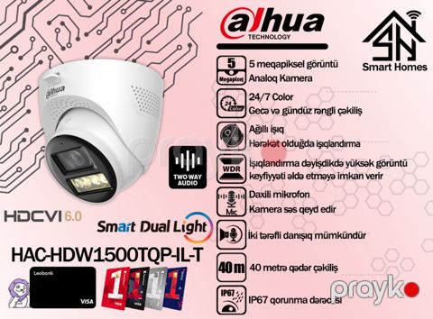 Dahua 5MP Two-way talk analoq kamerası HAC-HDW1500TQP-IL-T — Bakı