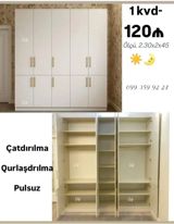 Ağ rəngli çoxbölməli paltar şkafı - Ölçü: 2.30 x 2 x 0.45 m - Ön — Goods