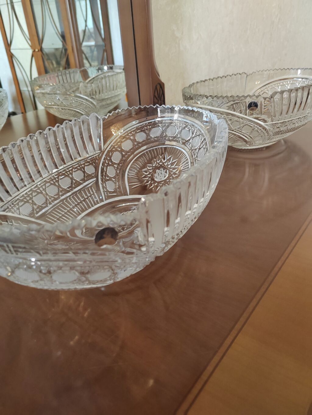 Kəhrəba şəffaflığında kəsimli kristal qab dəsti - Material: qalın — Mallar, Bakı