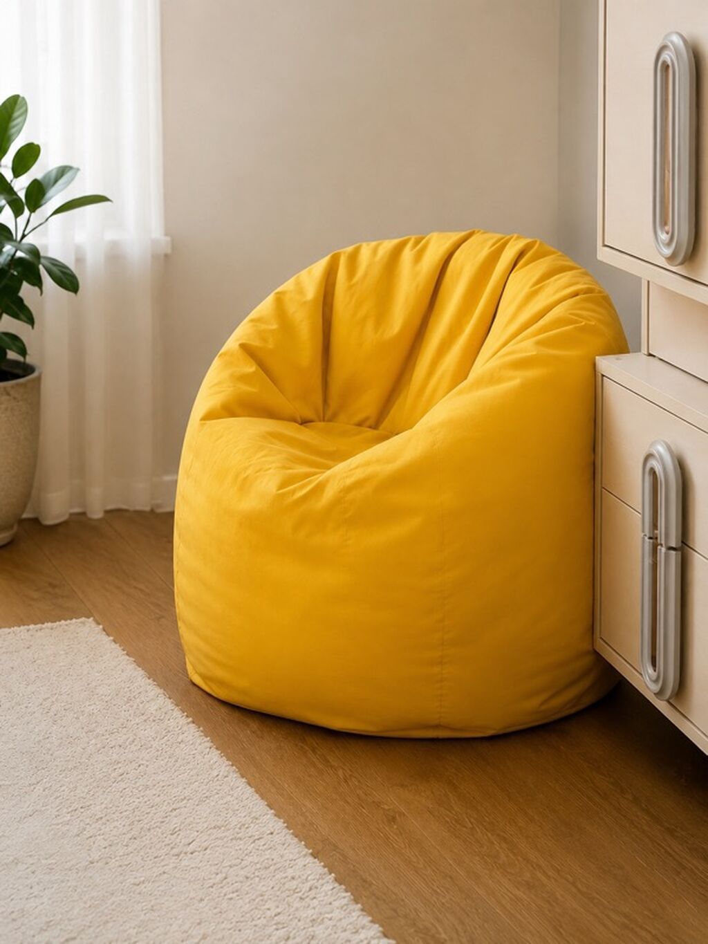 Sarı rəngli puf kreslo (bean bag) - Yumşaq, bədənə uyğunlaşan forması