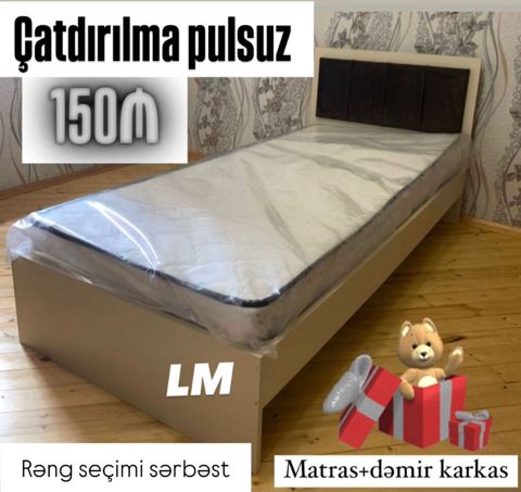 Tək nəfərlik çarpayı dəsti - Komplekt: matras + dəmir karkaslı
