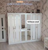 Ağ rəngdə, qızılı dekor xətləri ilə klassik üslublu 6 qapılı dolab — Goods