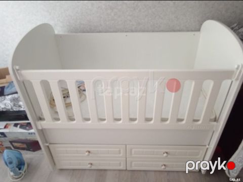 Ağ rəngli uşaq beşiyi – çekmecəli model - Material: MDF/Laminat tipli