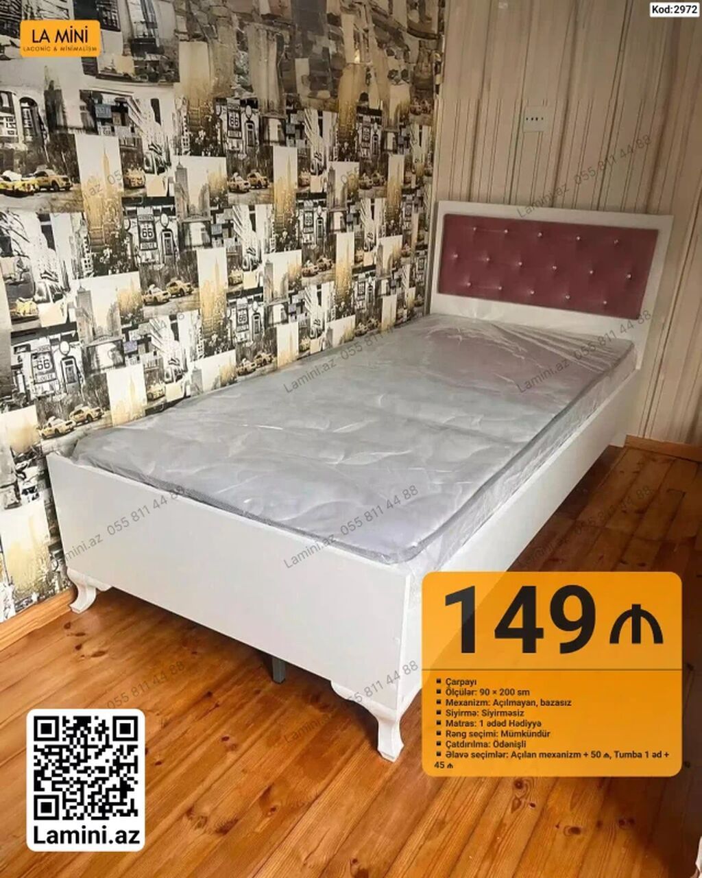 Tək nəfərlik çarpayı – 90x200 sm - Ölçü: 90 x 200 sm - Mexanizm