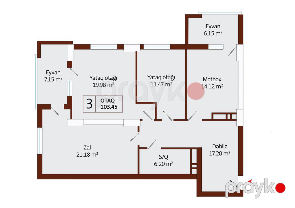 Satılır 3 otaqlı yeni tikili 103.5 m² — Mənzil, Bakı (2)