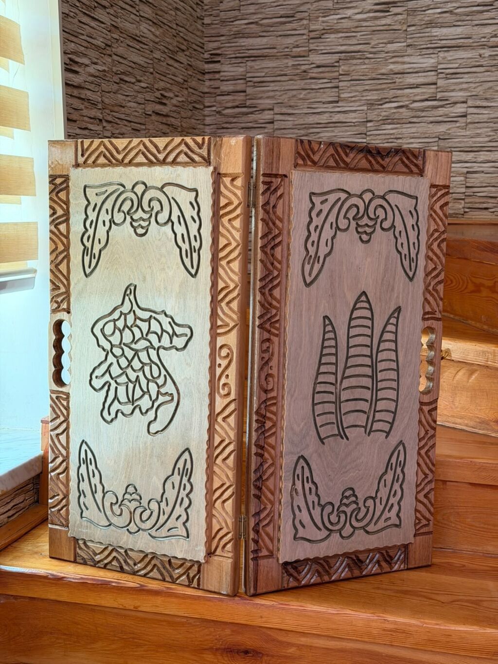 Ağacdan əl oyma nərd dəsti - Material: möhkəm təbii ağac - Üslub: əl — İdman və istirahət, Masazır (9)