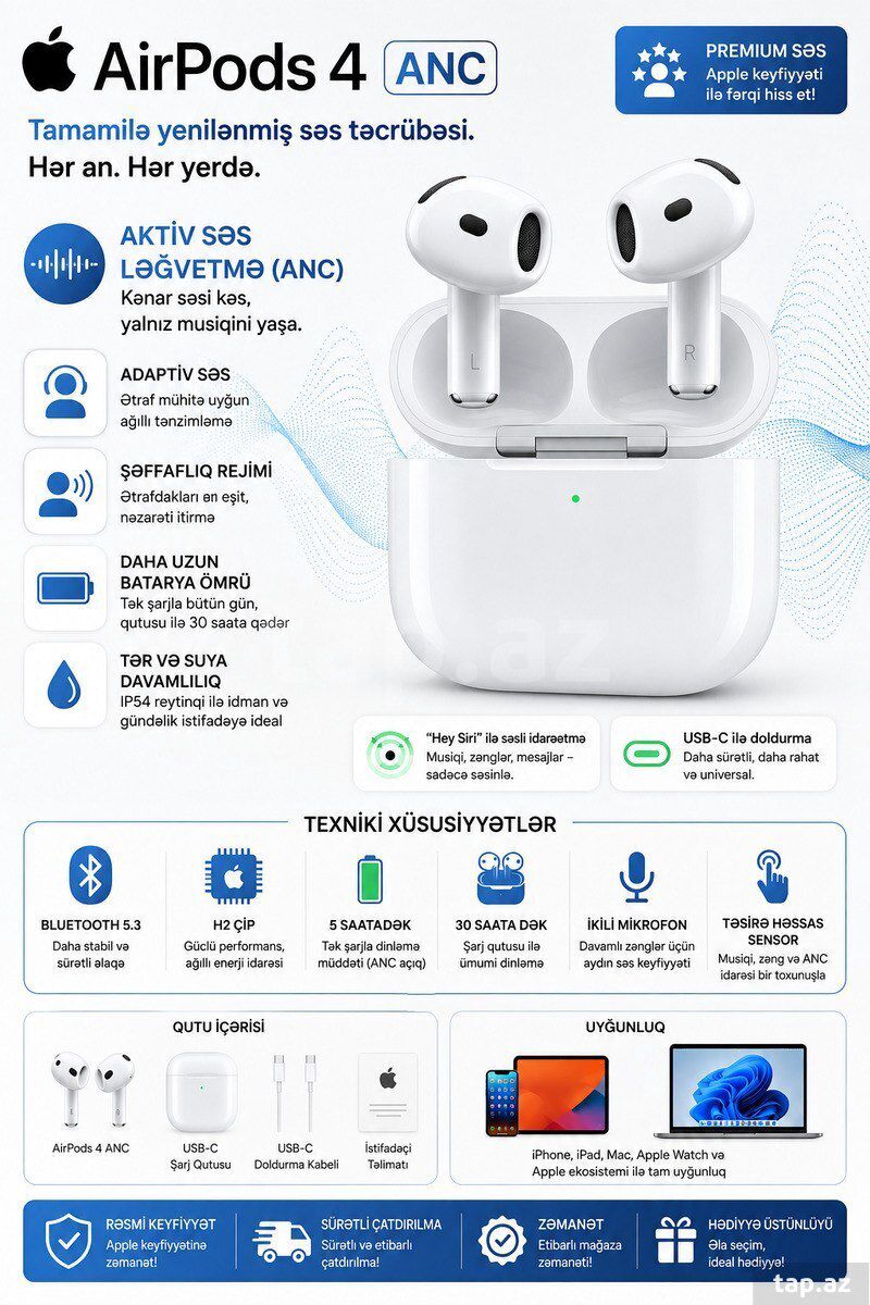 Apple AirPods 4 ANC — Elektronika, Bakı