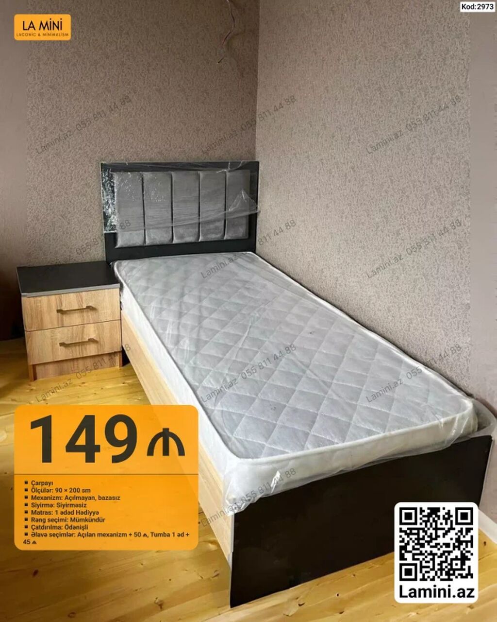 Tək çarpayı dəsti – Kod: 2973 - Ölçü: 90 × 200 sm - Mexanizm