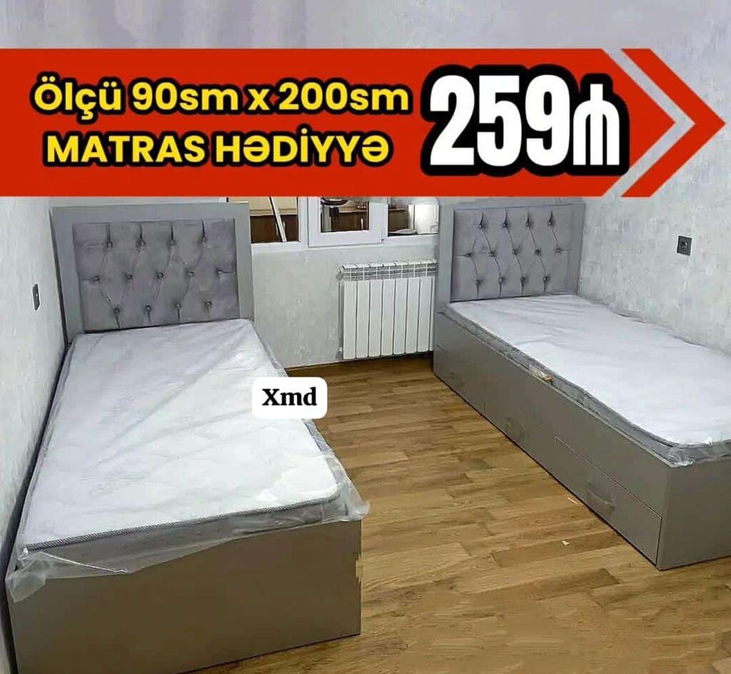 Tək nəfərlik taxta çarpayı dəsti - Ölçü: 90 sm x 200 sm - Yataq