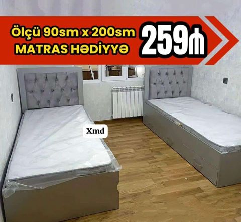 Tək nəfərlik taxta çarpayı dəsti - Ölçü: 90 sm x 200 sm - Yataq
