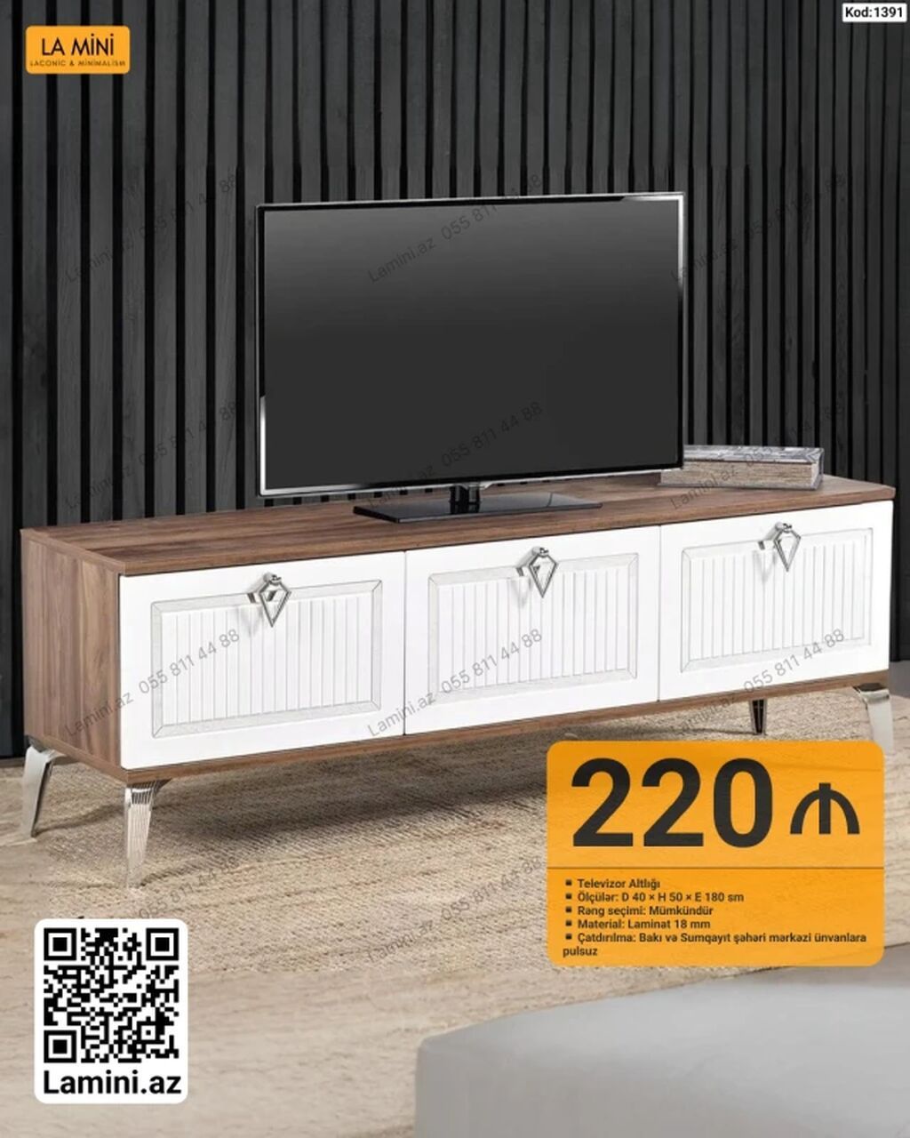 Televizor altlığı – Kod: 1391 - Ölçülər: 40 sm (H) x 50 sm (E) x 180 — Mebel, Bakı