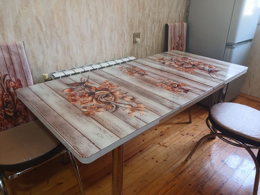 Mətbəx üçün, İşlənmiş, Açılan, Dördbucaq masa, 4 stul — Mebel, Qobu (2)