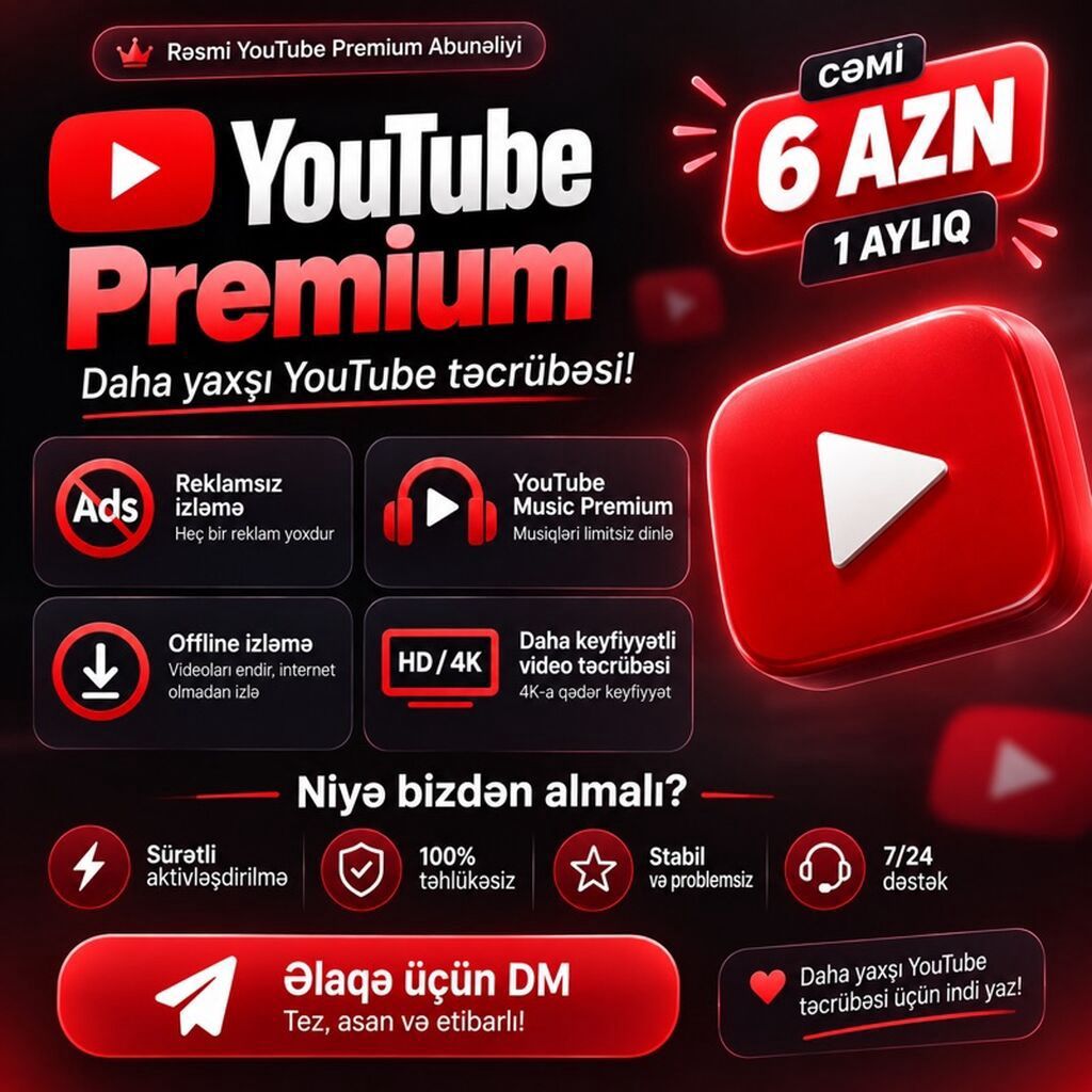 YouTube Premium – 1 Aylıq Rəsmi Abunəlik