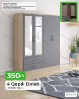 4 qapılı geyim dolabı Ölçülər: 47×200×160 sm Material: 18 mm — Mebel