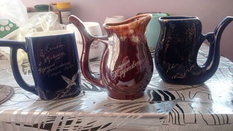 Çay dəsti — Keramika, tünd-mavi və qəhvəyi, SSRİ dövrü, retro-souvenir
