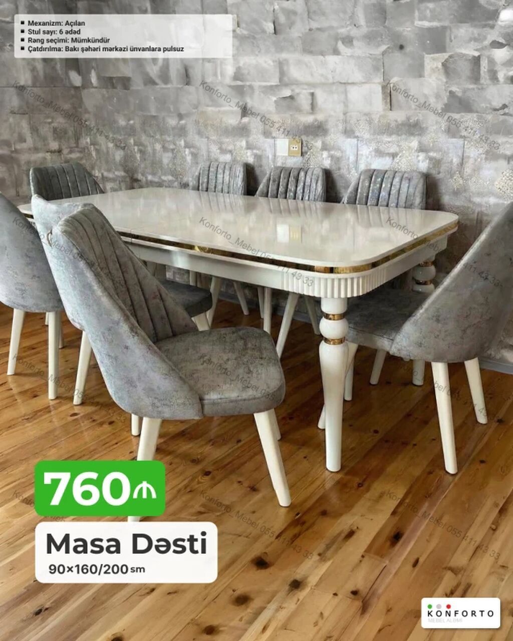 Masa Dəsti – 90×160/200 sm • Mexanizm: Açılan (uzadıla bilən) masa –