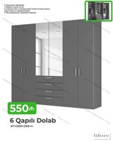6 qapılı geyim dolabı - Ölçü: 47 × 200 × 240 sm - Material: 18 mm — Mebel