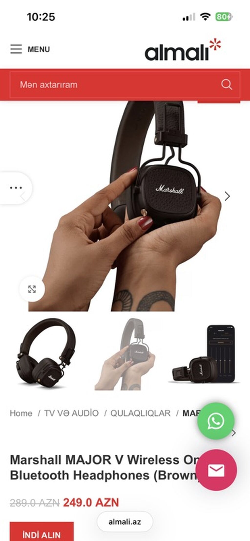 İşlənmiş Simsiz (Bluetooth) Qulaqcıqlar, Marshall, rəng - Qəhvəyi — Qulaqcıqlar, Bakı (3)