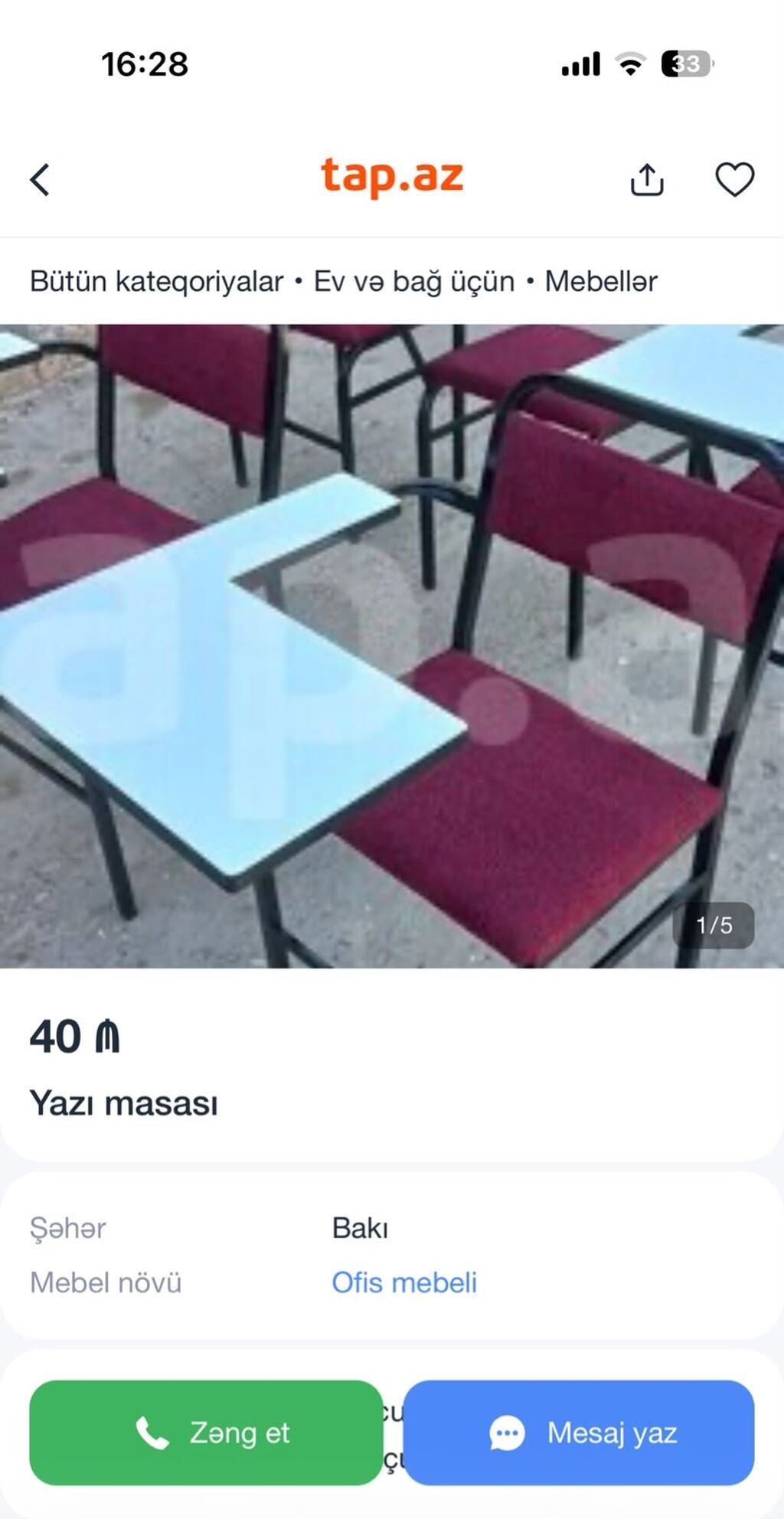 Tələbə üçün yazı masalı oturacaq - Metall karkaslı, möhkəm — Stullar, Bakı (3)