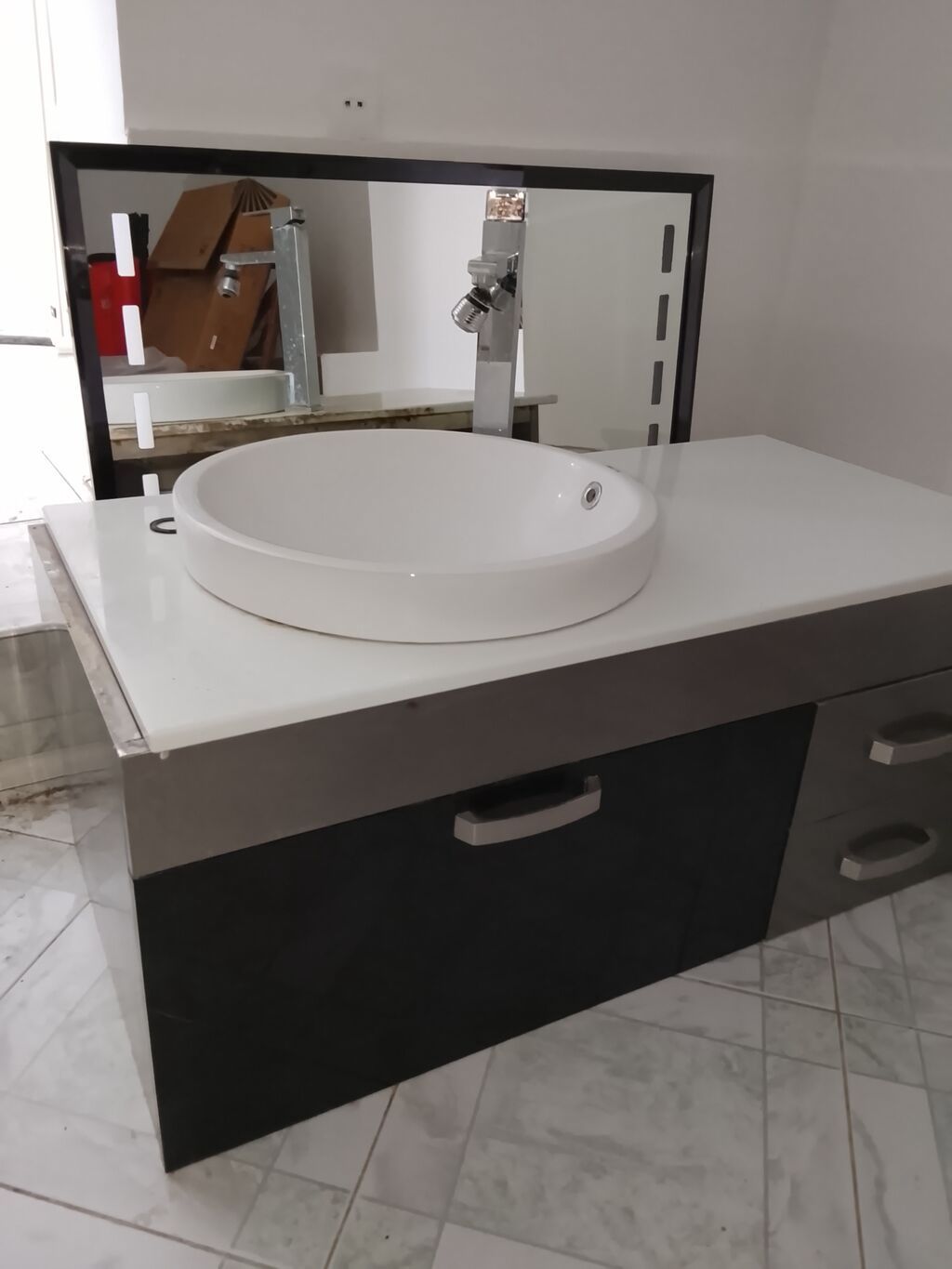 Hamam üçün lavabo dəsti - Üstəqoyma dairəvi keramik qab lavabo - Xrom — Mallar, Bakı (3)
