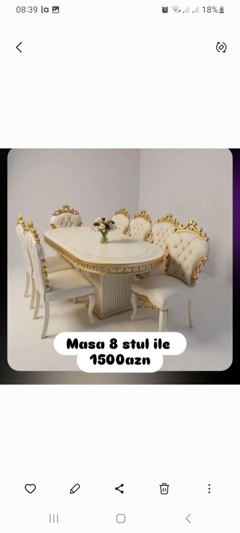 Klassik üslubda yemək otağı dəsti — masa + 8 stul