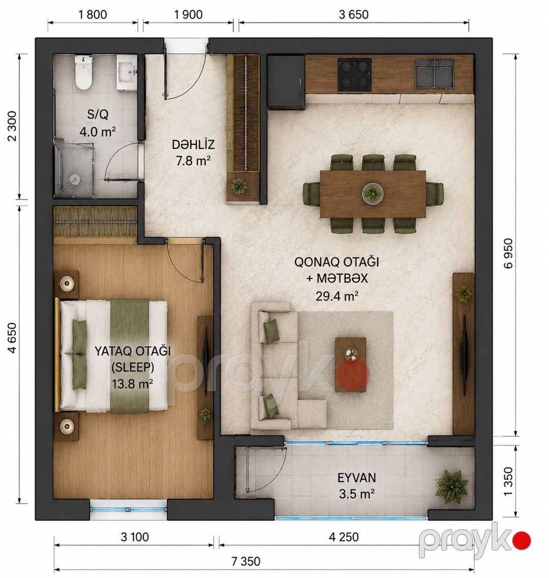 Satılır 2 otaqlı yeni tikili 45.5 m² — Mənzil, Bakı (8)