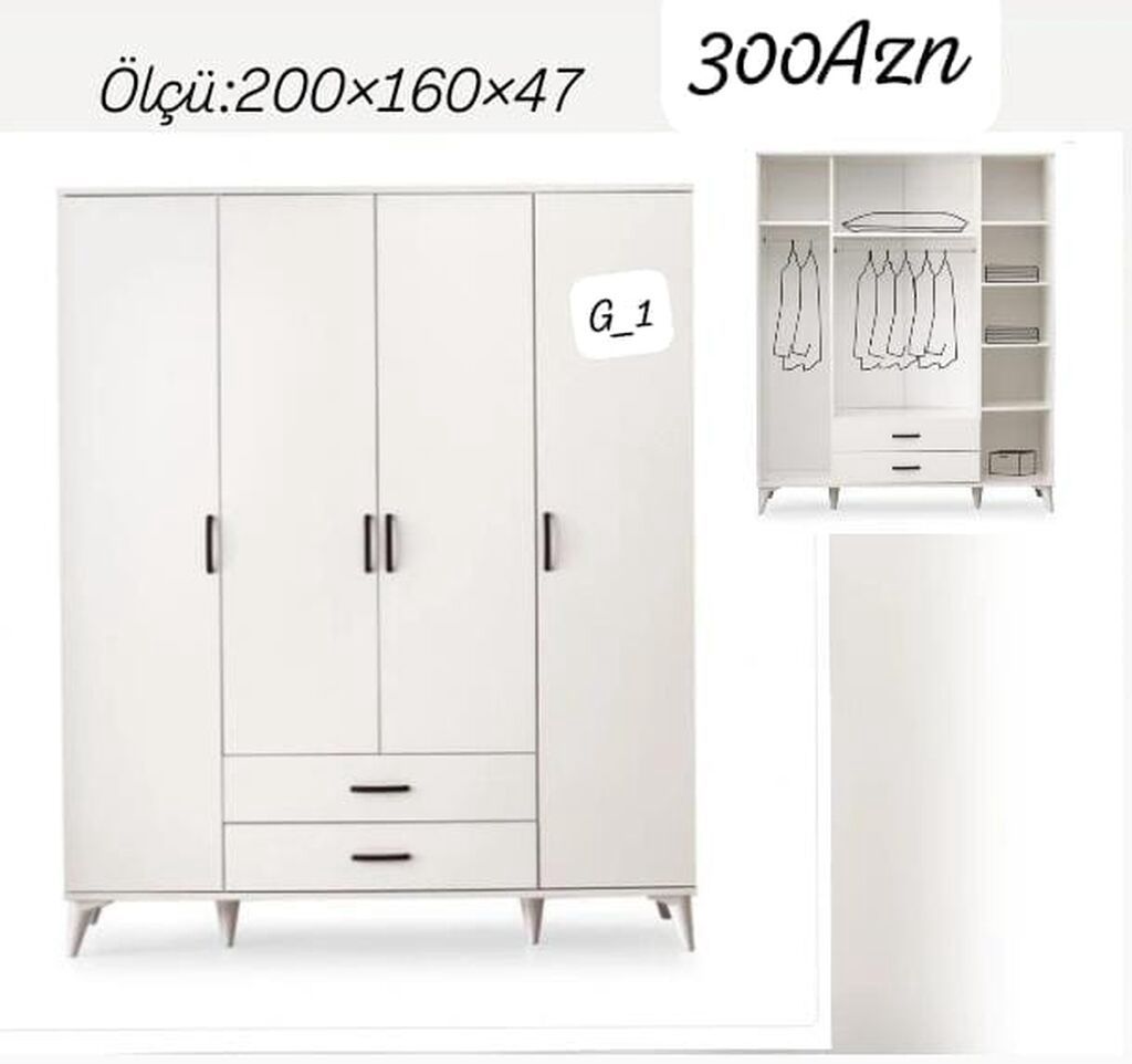 G_1 model paltar dolabı - Ölçü: 200 × 160 × 47 sm - Rəng və üslub