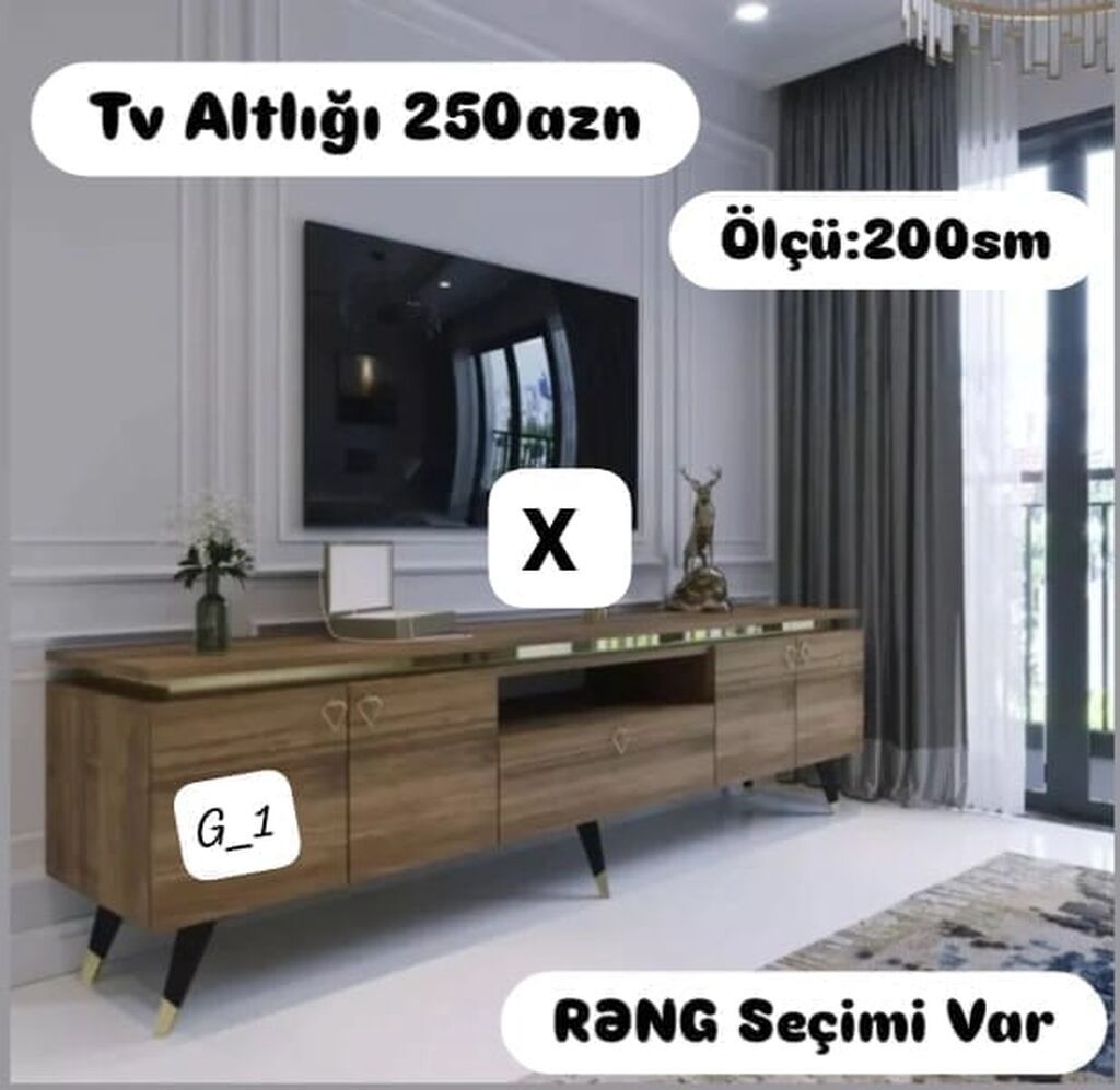 TV altlığı - Qiymət: 250 AZN - Ölçü: 200 sm - Rəng seçimi var — Mebel, Bakı