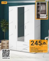 3 qapılı dolab – minimal üslubda, ağ rəngdə. Xüsusiyyətlər: - — Mebel