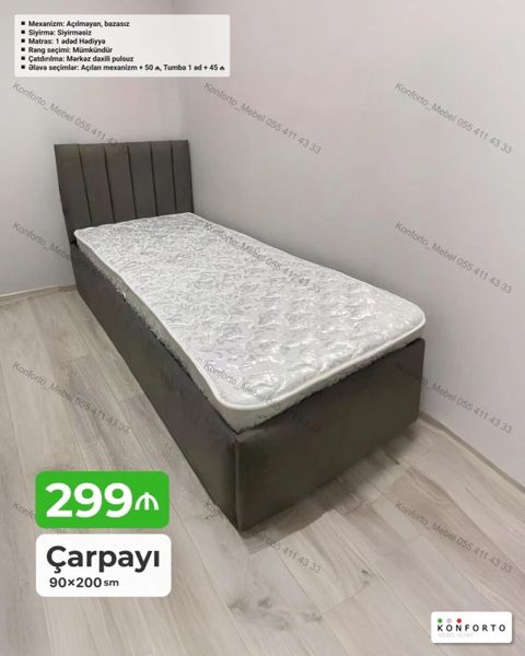 Tek nəfərlik çarpayı – 90×200 sm - Mexanizm: Açılmayan, bazasız -