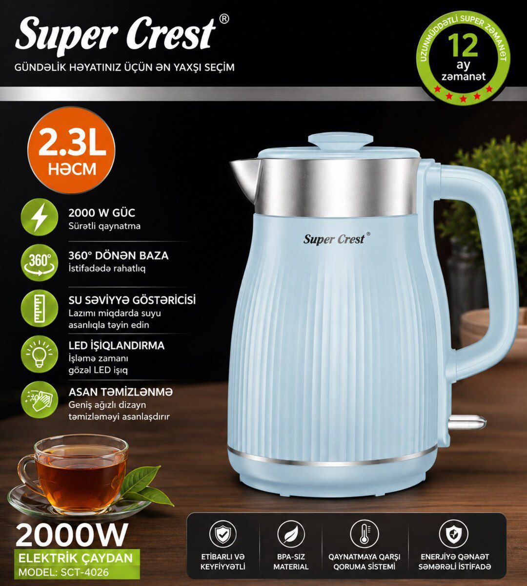 Elektrik çaydan Super crest — Mallar, Bakı