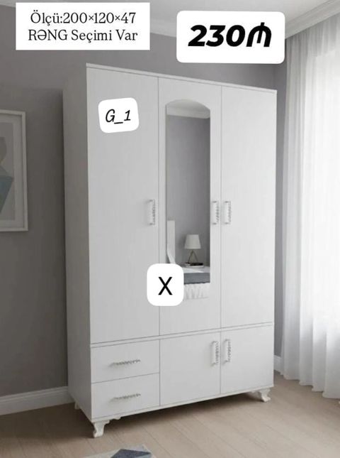 3 qapılı dolab – orta hissədə güzgülü model. Yataq otağı və digər — Ucuz serfeli Mebel — Bedroom furniture sets
