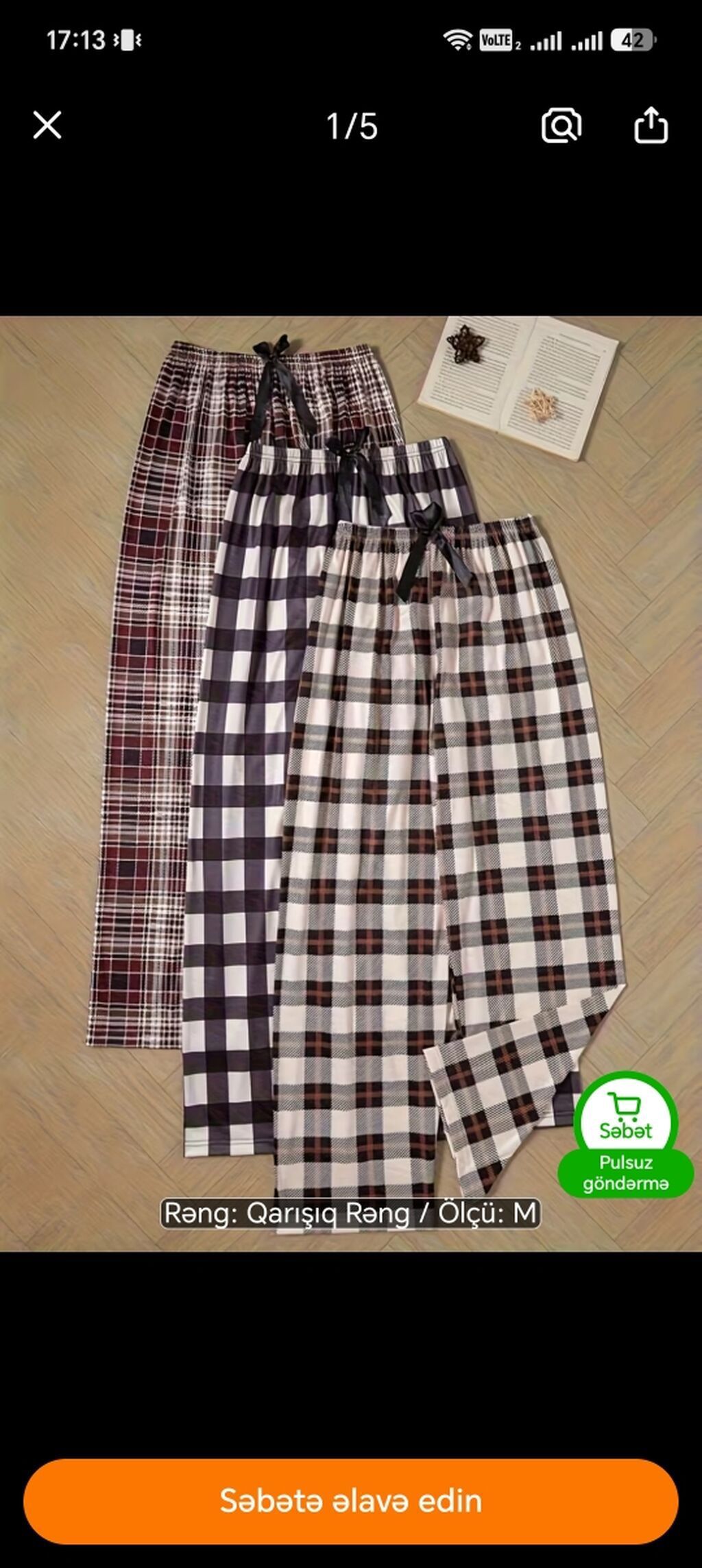 - Məhsul: Qara-qəhvəyi və ağ tonlarda dama naxışlı ev şalvarı (pijama